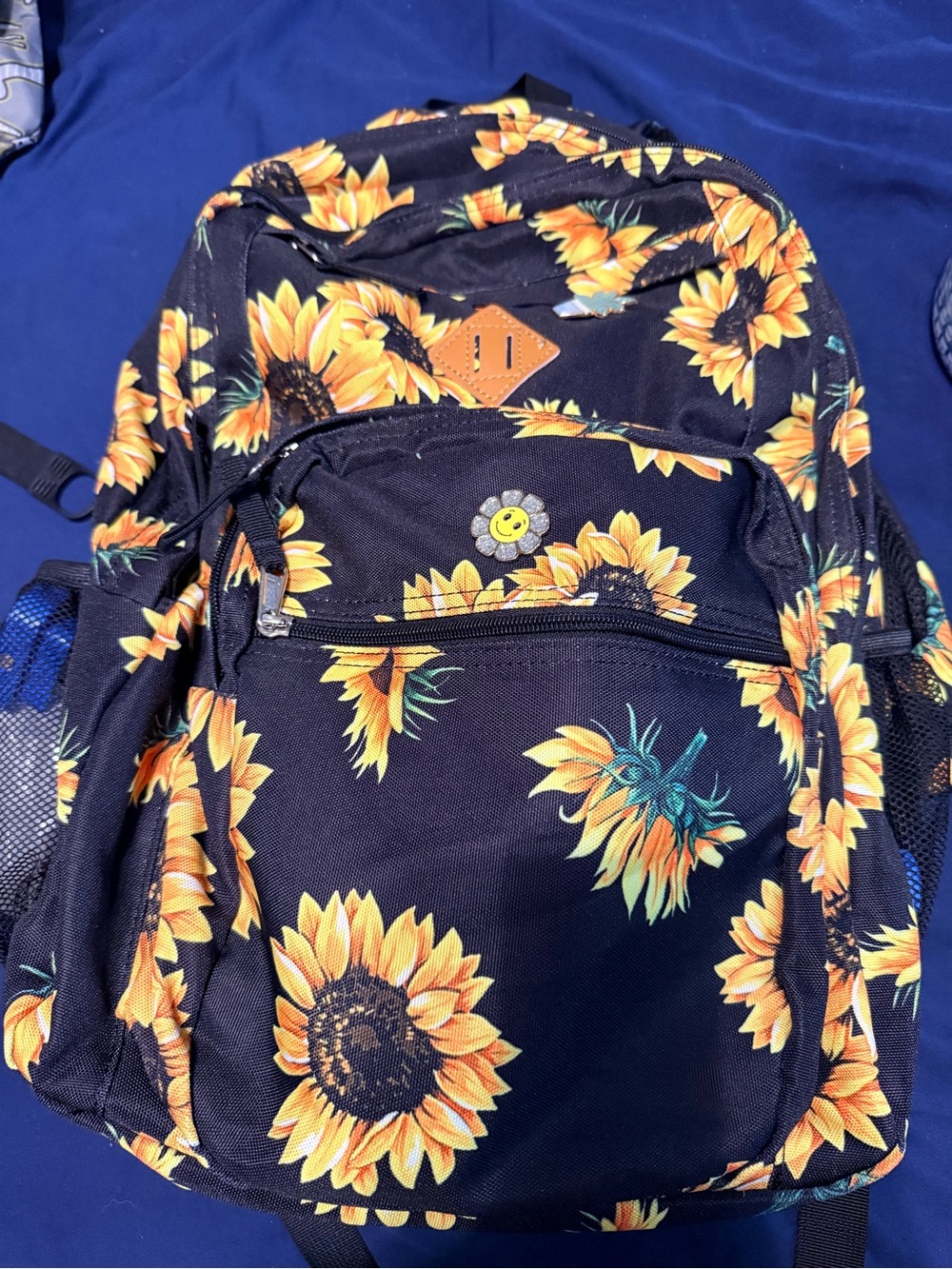 Sunflower Print Black Backpack